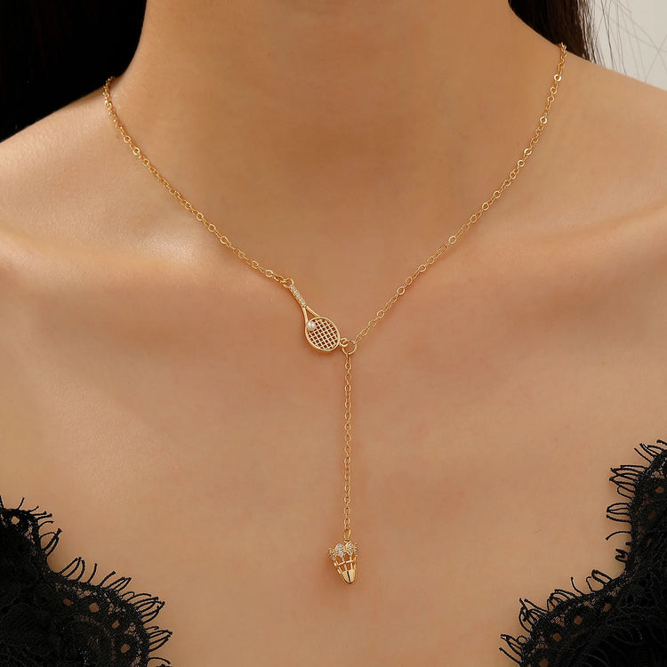 Tennis Racket Necklace Minimalist Alloy Pendant Sporty Chic Choker Adjustable Chain Athleisure Jewelry Gift for Her Espiga Jewelry