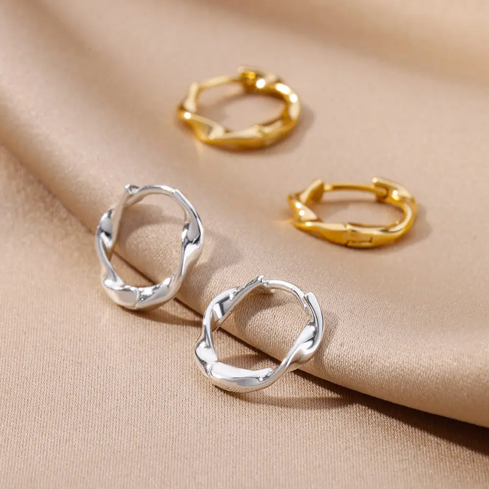 Elegant Round Earrings for Women Girls Luxury Stainless Steel Hoop Earrings Vintage Wedding Engagement Aesthetic Jewerly aretes Espiga Jewelry