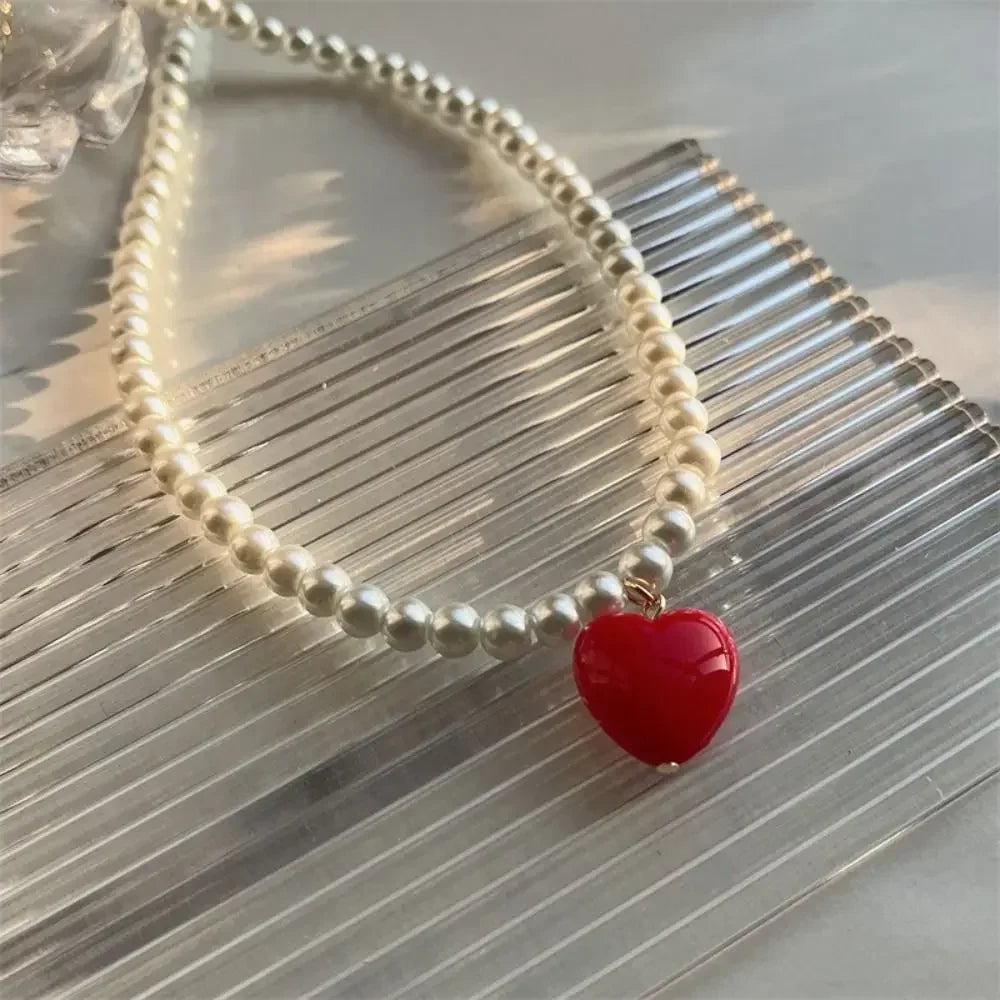 Sweater Chain Y2K Simple Alloy Women Jewelry Accessories Korean Necklace Rainbow Color Necklace Love Heart Pendant DIY Espiga Jewelry