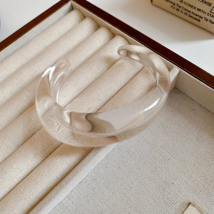 Smooth Round Acrylic Cuff Bangles for Women Vintage Exaggerated Jelly Color Smudging Bangle Wide Resin Bracelet Accessories M1 Espiga Jewelry