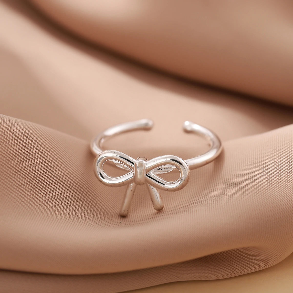 New Simple Element 925 Sterling Silver Jewelry Bow Female Wholesale Hot Popular Beautiful Opening Rings     R205 Espiga Jewelry