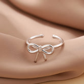 New Simple Element 925 Sterling Silver Jewelry Bow Female Wholesale Hot Popular Beautiful Opening Rings     R205 Espiga Jewelry