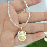 Virgin Mary Pendant Charm Necklace Women Imitation Pearl Cross Scared Heart Jesus Choker Seed Beads Gold Color Jewelry Mom Espiga Jewelry