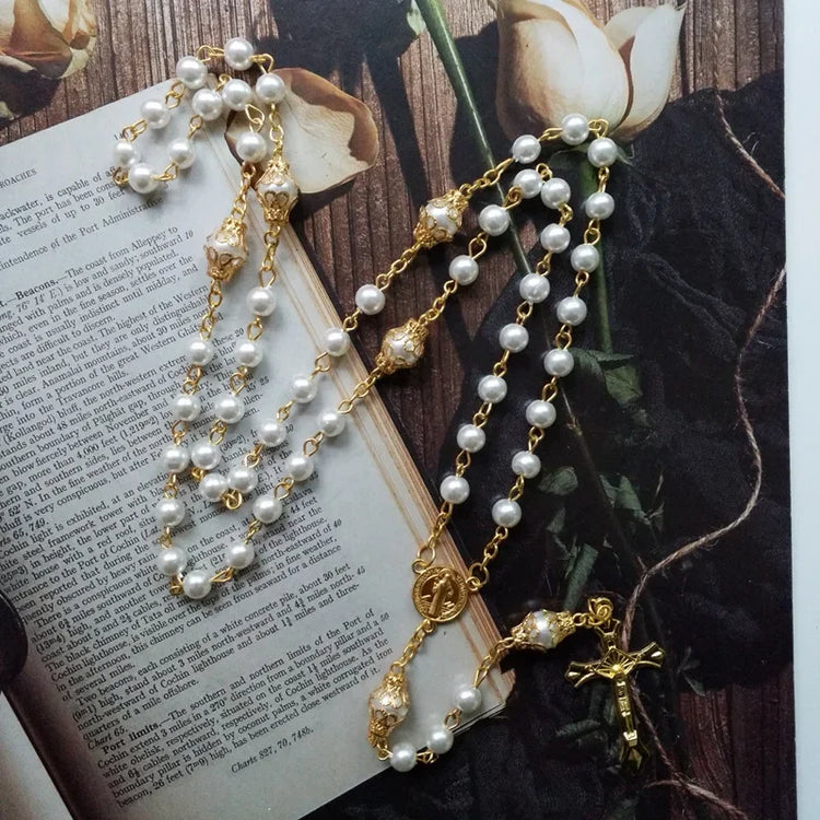 Religious Five Blessed Rosary Necklace  Prayer Beaded Chain Chaplet Saint Benedict Medal Crucifix Cross Y-Necklace  Jewelry Espiga Jewelry