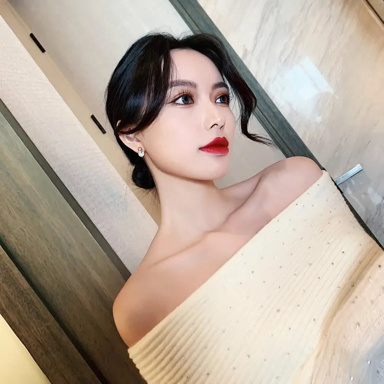 Simple Asymmetric D-shaped Earrings, Internet-famous Versatile Small Zircon Eardrops, Elegant Fashionable Light Luxury Earrings Espiga Jewelry